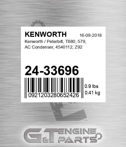 24-33696 / Peterbilt, T680, 579, Ac Condenser, 4540112, Z92