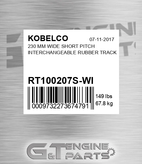 RT100207S-WI 230 Mm Wide Short Pitch Interchangeable Rubber Track