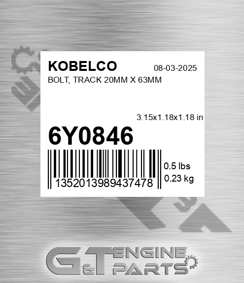 6Y0846 Bolt, Track 20mm X 63mm