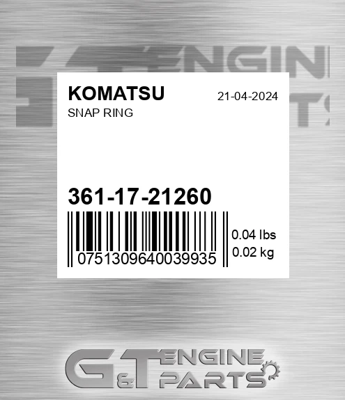 361-17-21260 Snap Ring for KOMATSU