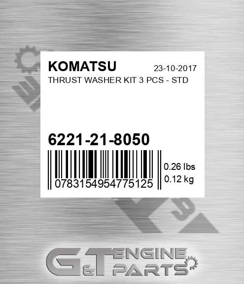 6221-21-8050 Thrust Washer Kit 3 Pcs - Std for KOMATSU