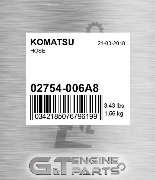 02754-006A8 Hose for KOMATSU