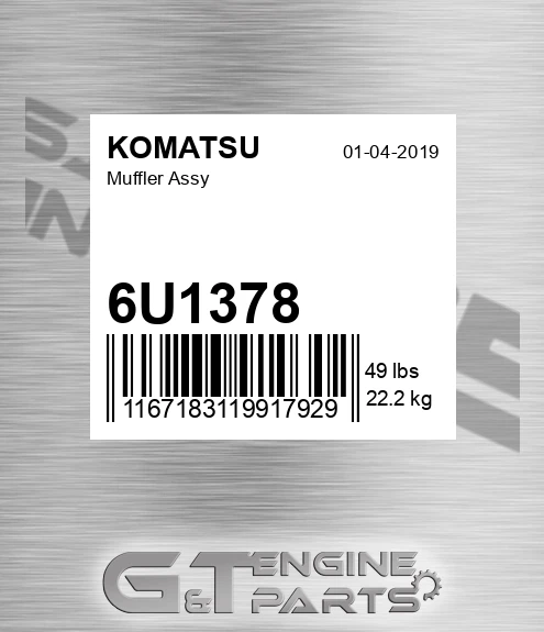 6U1378 Muffler Assy for KOMATSU