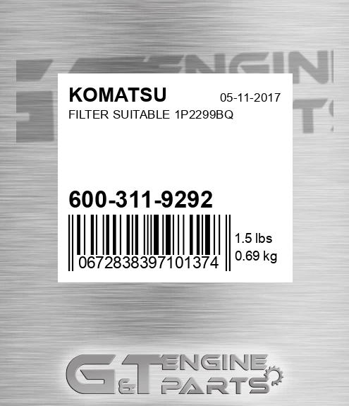 600-311-9292 Filter Suitable 1p2299bq for KOMATSU