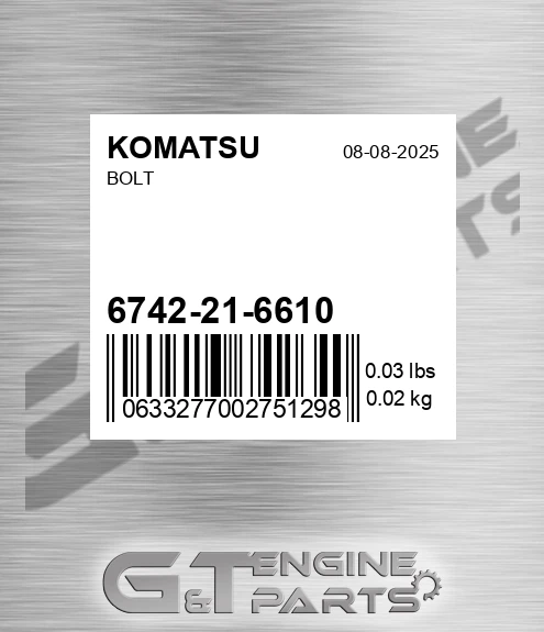 6742-21-6610 Bolt for KOMATSU
