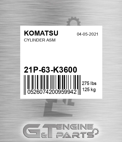 21P-63-K3600 Cylinder Asm for KOMATSU