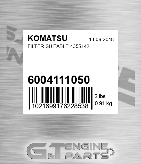 600-411-1050 Filter Suitable 4355142 for KOMATSU
