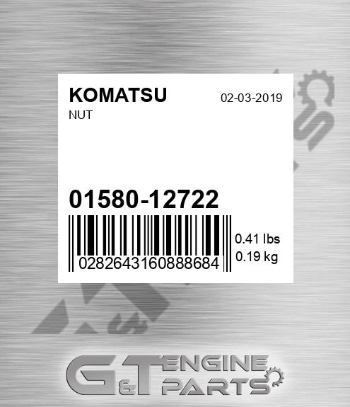 01580-12722 Nut for KOMATSU
