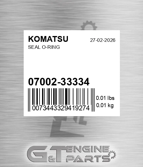 07002-33334 Seal O-ring for KOMATSU