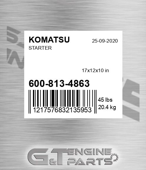600-813-4863 Starter for KOMATSU