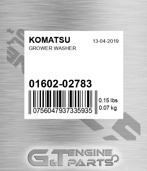 01602-02783 Grower Washer for KOMATSU