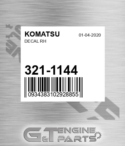 321-1144 Decal Rh