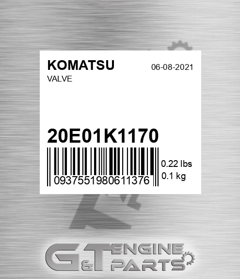 20E-01-K1170 Valve for KOMATSU