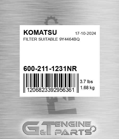 600-211-1231NR Filter Suitable 9y4464bq for KOMATSU