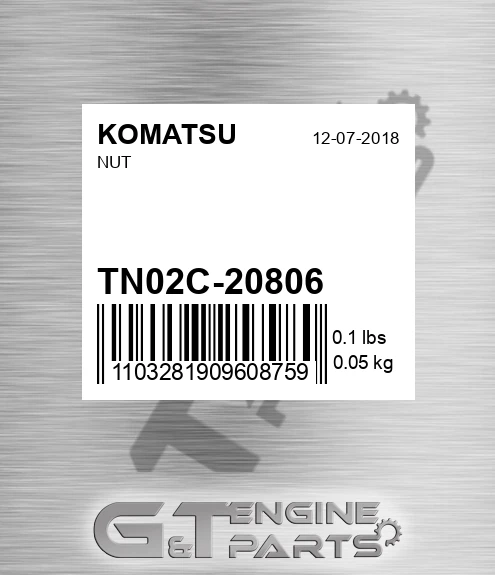TN02C-20806 Nut for KOMATSU