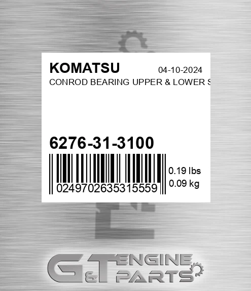 6276-31-3100 Conrod Bearing Upper & Lower Std for KOMATSU
