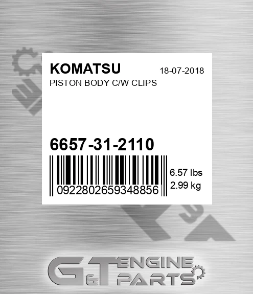 6657-31-2110 Piston Body C/w Clips for KOMATSU