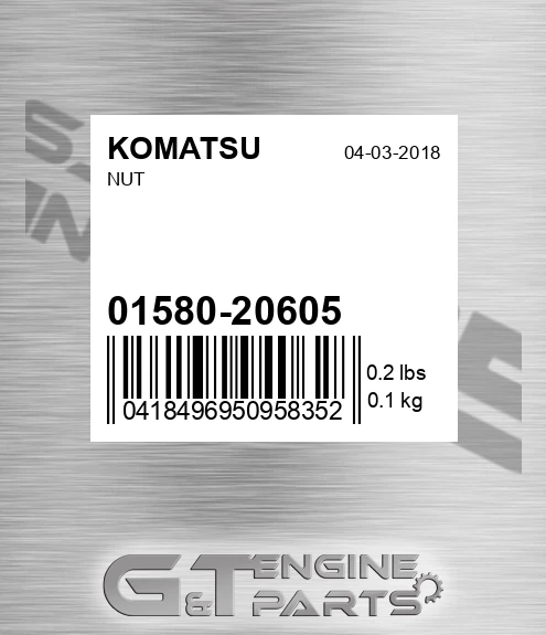 01580-20605 Nut for KOMATSU