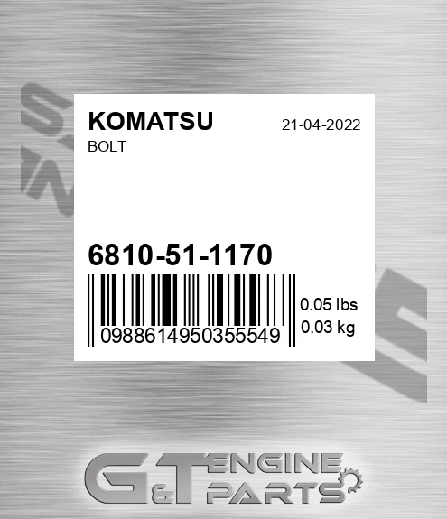 6810-51-1170 Bolt for KOMATSU