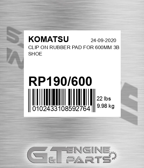 RP190/600 Clip On Rubber Pad For 600mm 3b Shoe