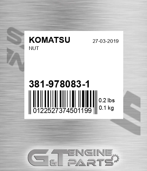 3819780831 Nut for KOMATSU