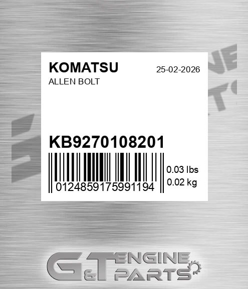 KB92701-08201 Allen Bolt for KOMATSU