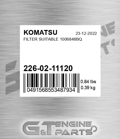 226-02-11120 Filter Suitable 1006848bq for KOMATSU
