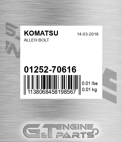 01252-70616 Allen Bolt for KOMATSU