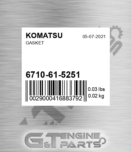 6710-61-5251 Gasket for KOMATSU