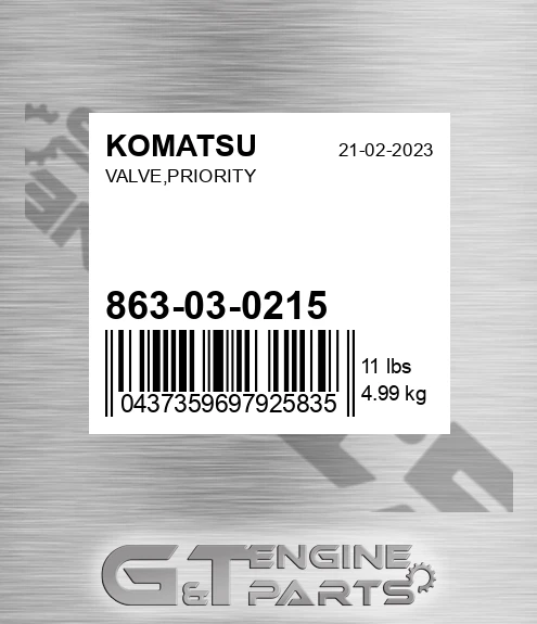 863-03-0215 Valve,priority for KOMATSU