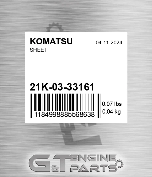 21K-03-33161 Sheet for KOMATSU