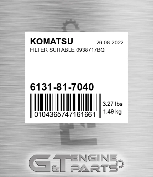 6131-81-7040 Filter Suitable 0938717bq for KOMATSU