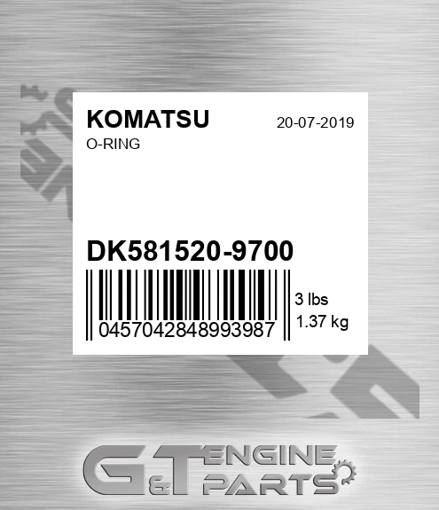 DK581520-9700 O-ring for KOMATSU