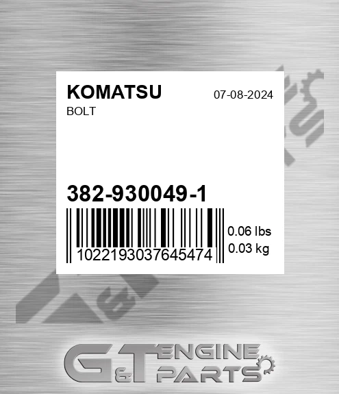 382-930049-1 Bolt for KOMATSU