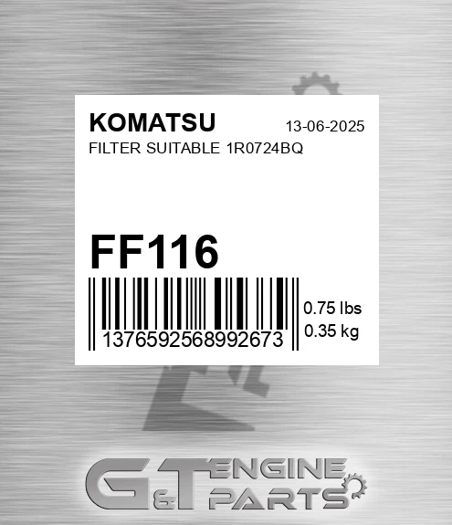 FF116 KOMATSU Filter Suitable 1r0724bq