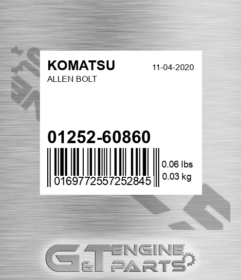 01252-60860 Allen Bolt for KOMATSU