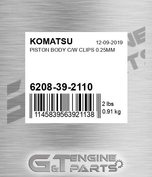 6208-39-2110 Piston Body C/w Clips 0.25mm for KOMATSU