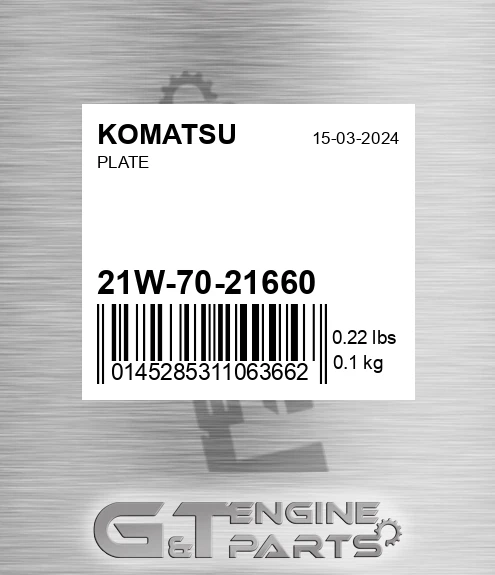21W-70-21660 Plate for KOMATSU