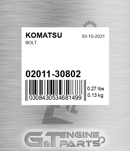 02011-30802 Bolt for KOMATSU