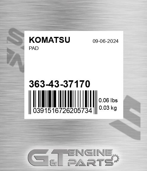 363-43-37170 Pad for KOMATSU