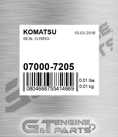 07000-7205 Seal O-ring for KOMATSU