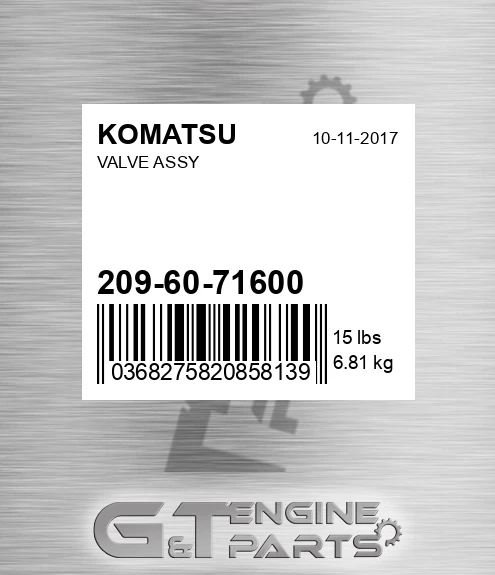209-60-71600 Valve Assy for KOMATSU