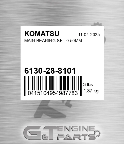6130-28-8101 Main Bearing Set 0.50mm for KOMATSU