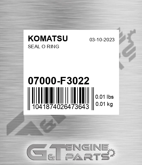 07000-F3022 Seal O Ring for KOMATSU