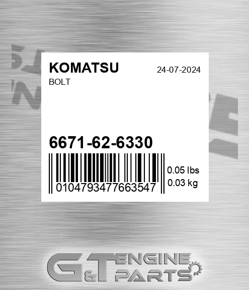 6671-62-6330 Bolt for KOMATSU