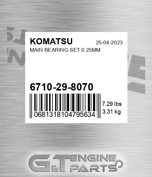 6710-29-8070 Main Bearing Set 0.25mm for KOMATSU