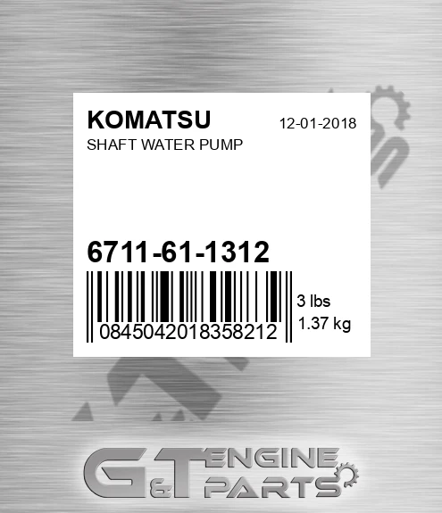 6711-61-1312 Shaft Water Pump for KOMATSU