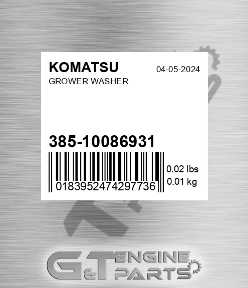 385-10086931 Grower Washer for KOMATSU