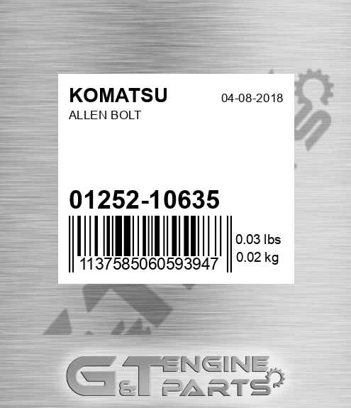 01252-10635 Allen Bolt for KOMATSU