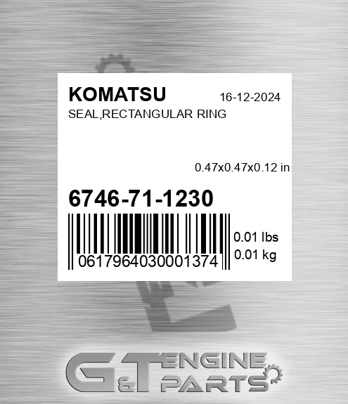 6746-71-1230 Seal,rectangular Ring for KOMATSU